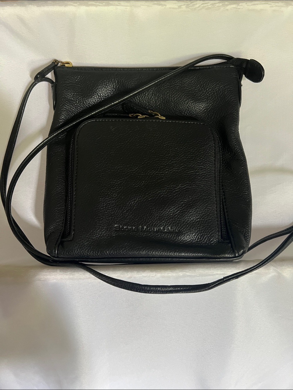 Stone Mountain Black Pebbled Leather Crossbody with Front Zip Wallet Organizer